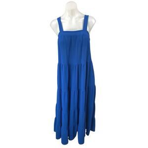 Max Studio Blue Sleeveless Square Neck Cami Tiered Midi Maxi A-Line Dress Size S